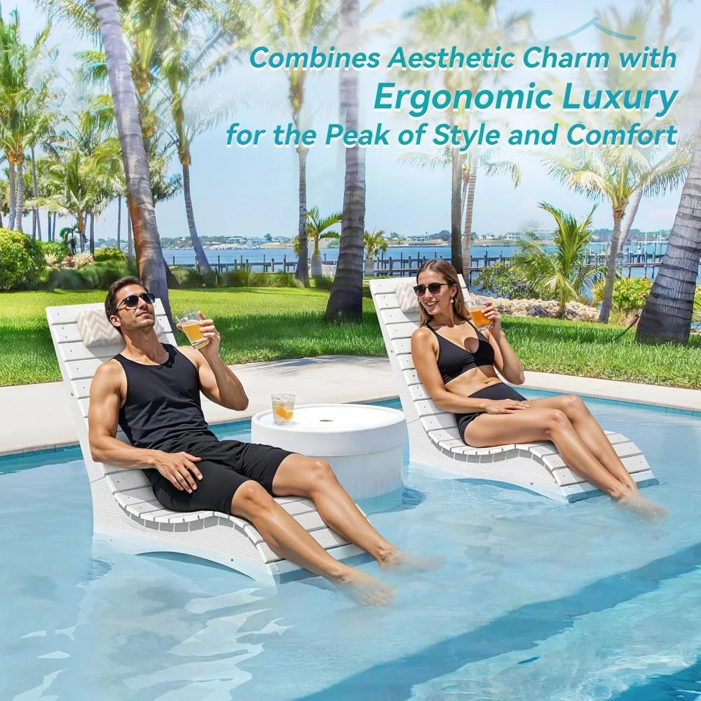 Pool Lounge Chairs Set of 2, Pool Lounge Chairs up to 10-Inches of Water, with Headrest.