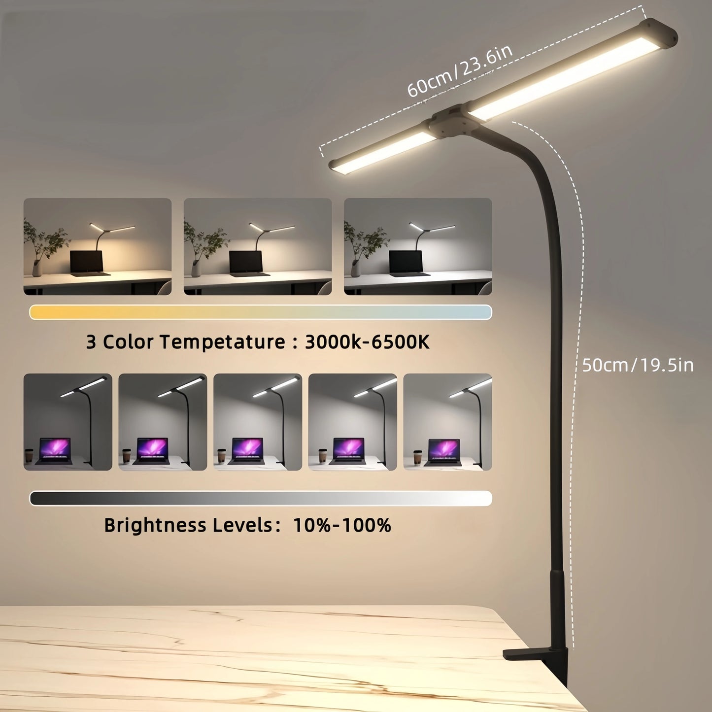 Double Head LED Desk Lamp Dimmable PC Monitor Light USB Table Lamps.