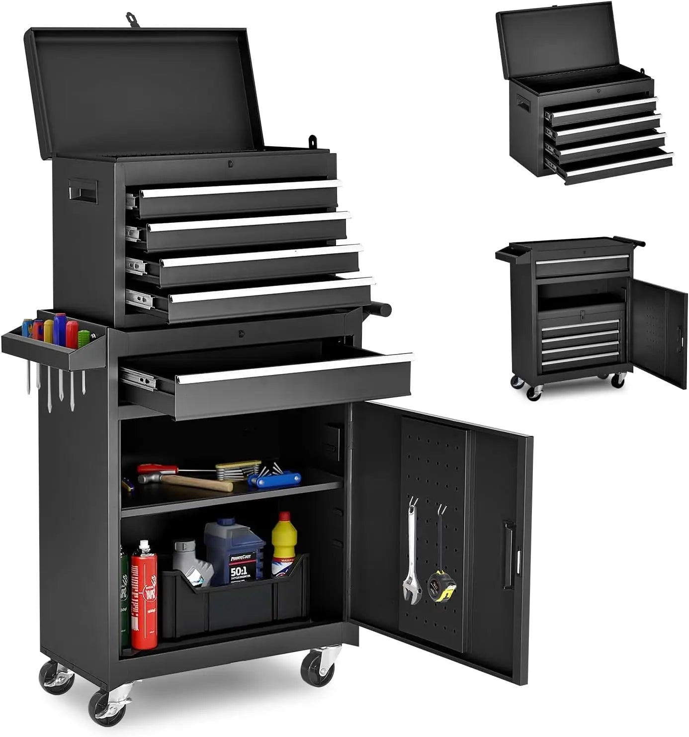 Rolling Tool Storage Cabinet with Enhanced Packaging, Detachable Top Toolbox, Metal Tool Cart.