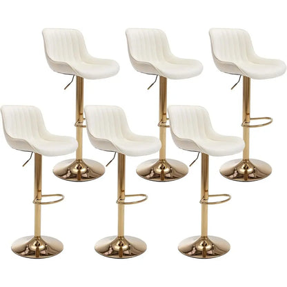 Set of 6 Modern Velvet Swivel Bar Stools, Adjustable Counter Height with Chrome Base, Golden Legs.