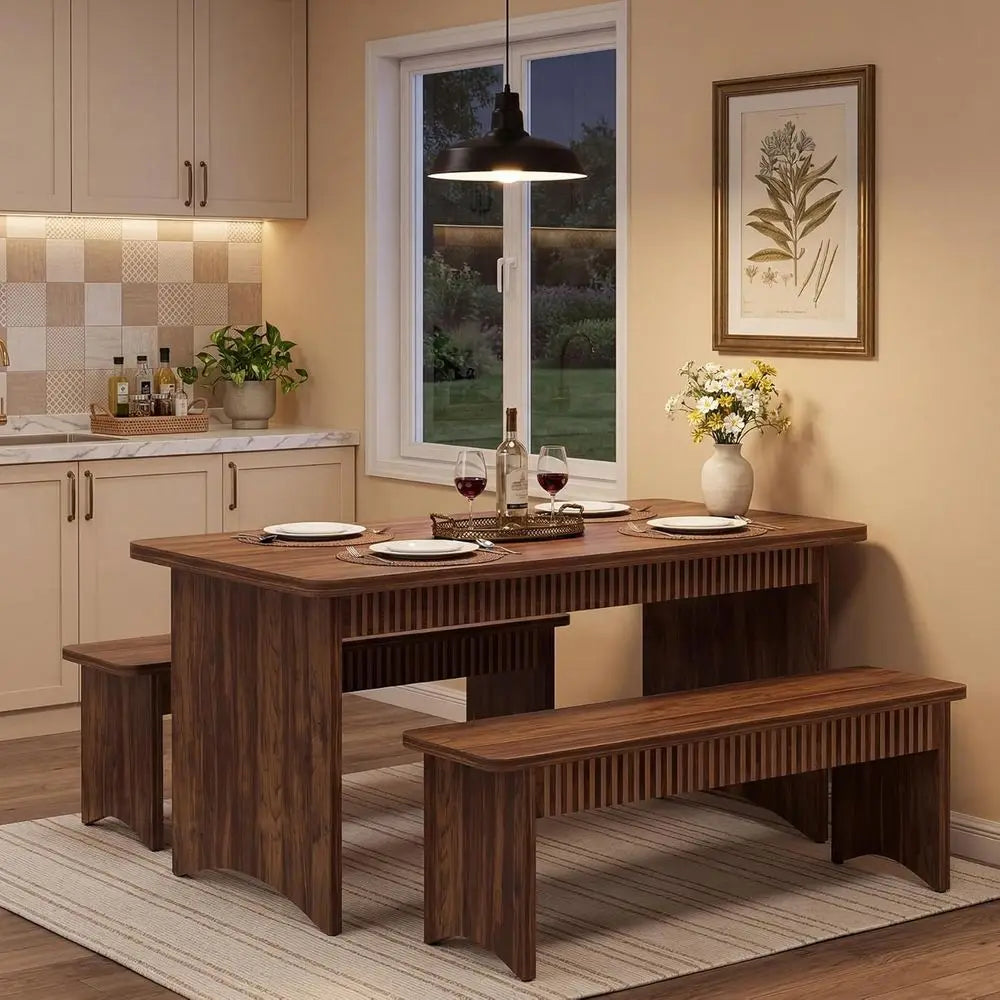55" Dining Table with 2 Benches, Dining Table Set or 4-6 People.