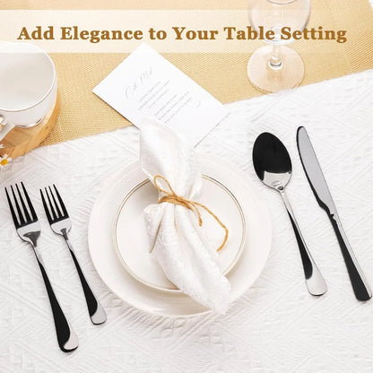 24Piece Black Silverware Set with Steak Knives, Stainless Steel Cutlery Set Mirror Polished Utensils.