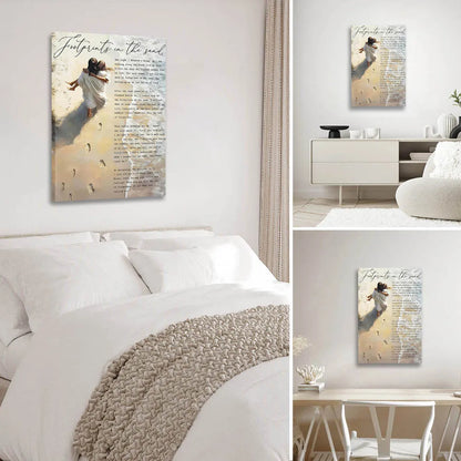 Framed Jesus Holding Woman Wall Art, Footprints in The Sand Canvas Painting Print Christian Inspirational Quotes.