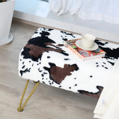 Long Rectangle Faux Fur Ottoman Entryway Bench Soft Furry Footrest Accent Seating for Bedroom.