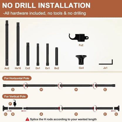 Divider, No Drilling Curtain Rod Wall Divider for Space Partition, Adjustable Heavy Duty Floor to Ceiling.
