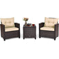 3 Pieces Patio Furniture Set, PE Rattan Wicker Outdoor Sofa Set w/Washable Cushion and Tempered Glass.