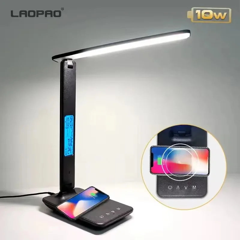 10W QI Wireless Charging LED Desk Lamp USB Charging Port Sliding, Dimmable, Auto Timer.