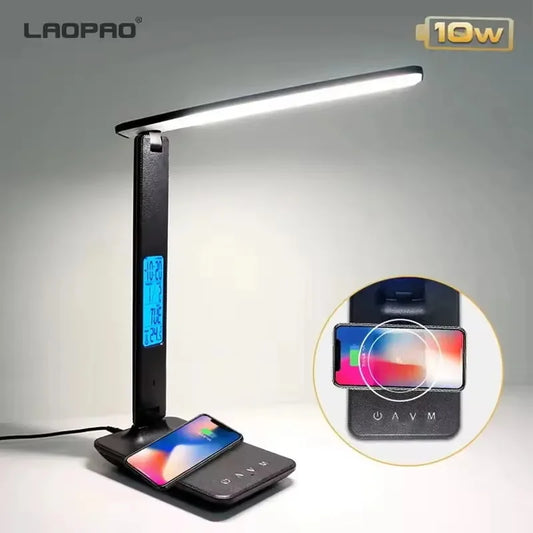 10W QI Wireless Charging LED Desk Lamp USB Charging Port Sliding, Dimmable, Auto Timer.