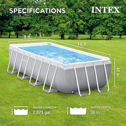 Prism Frame Premium Rectangular Above Ground Swimming Pool Set: 16ft x 8ft x 42in.