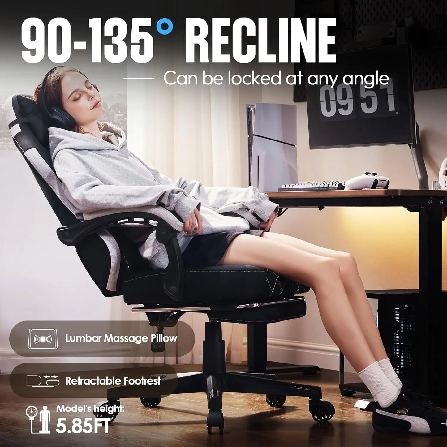 Dowinx Fabric Gaming Chair Ergonomic Computer Chair with Footrest