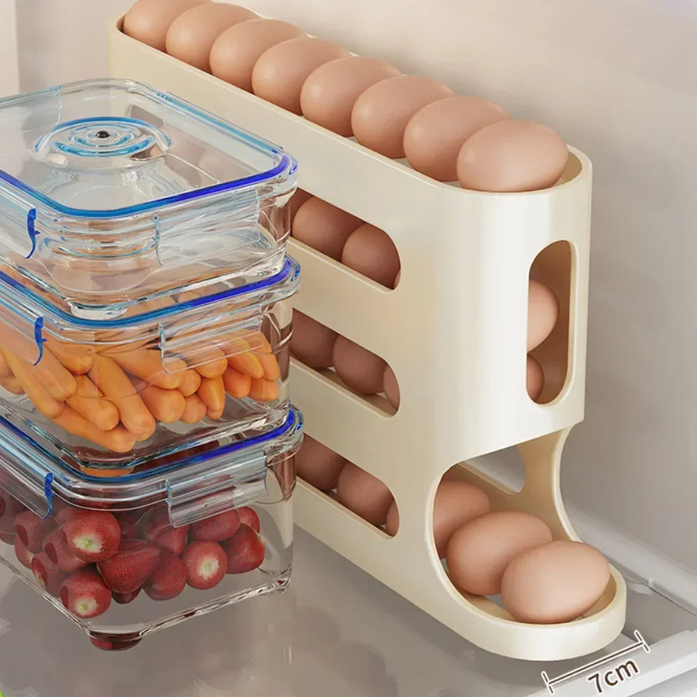 4 Layers Automatic Rolling Egg Holder Rack Fridge Egg Storage Box Container.
