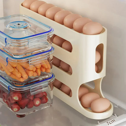 4 Layers Automatic Rolling Egg Holder Rack Fridge Egg Storage Box Container.
