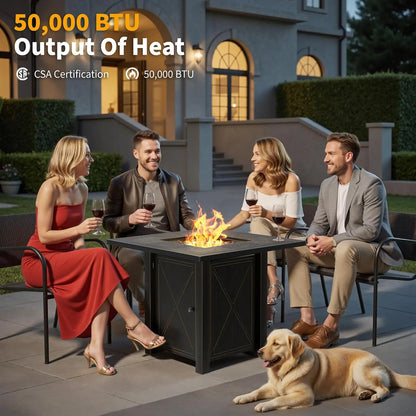30" Propane Fire Pit with Premium Ceramic Tabletop, Gas Firepit Table - Includes Lid.