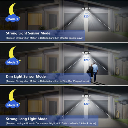 Outdoor Waterproof Solar Light with Motion Sensor 3-Head Security Light for Porches Garages Yard Entrances