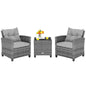 3 Pieces Patio Furniture Set, PE Rattan Wicker Outdoor Sofa Set w/Washable Cushion and Tempered Glass.