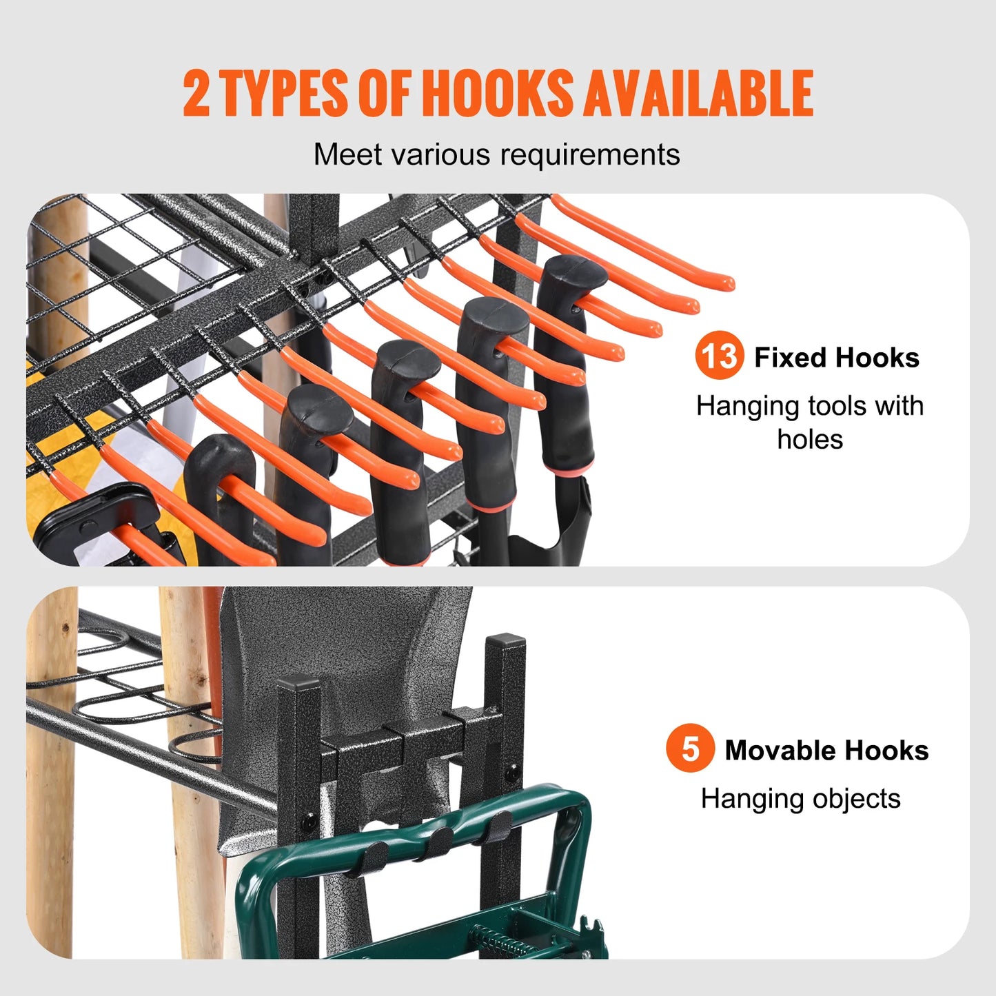 16 Slots Garden Tool Organizer Yard Tool Tower Rack with Hooks, Wheels for Garage Storage