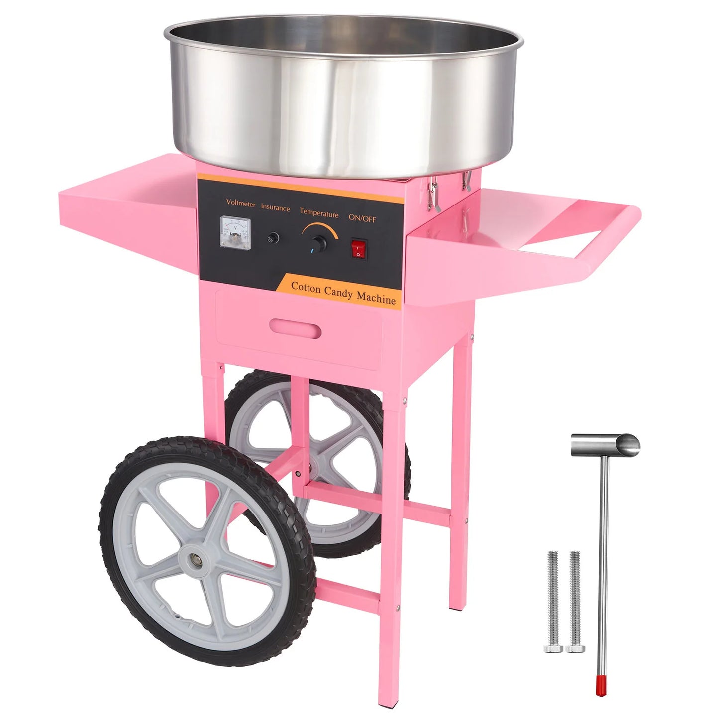 Electric Cotton Candy Machine with Cart 1000W Commercial, Stainless Steel Bowl, Sugar Scoop & Drawer