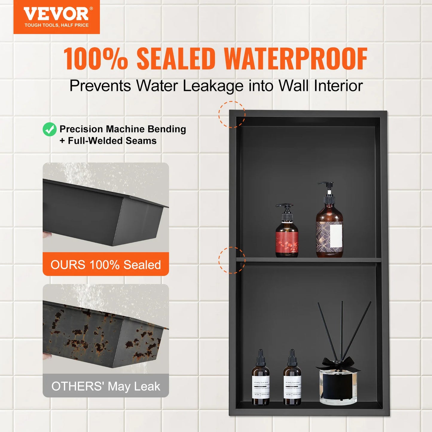 SucceBuy No Tile Shower Niche Stainless Steel, Wall Recessed, Shelves for Shower Soap Storage.