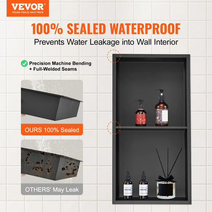 SucceBuy No Tile Shower Niche Stainless Steel, Wall Recessed, Shelves for Shower Soap Storage.