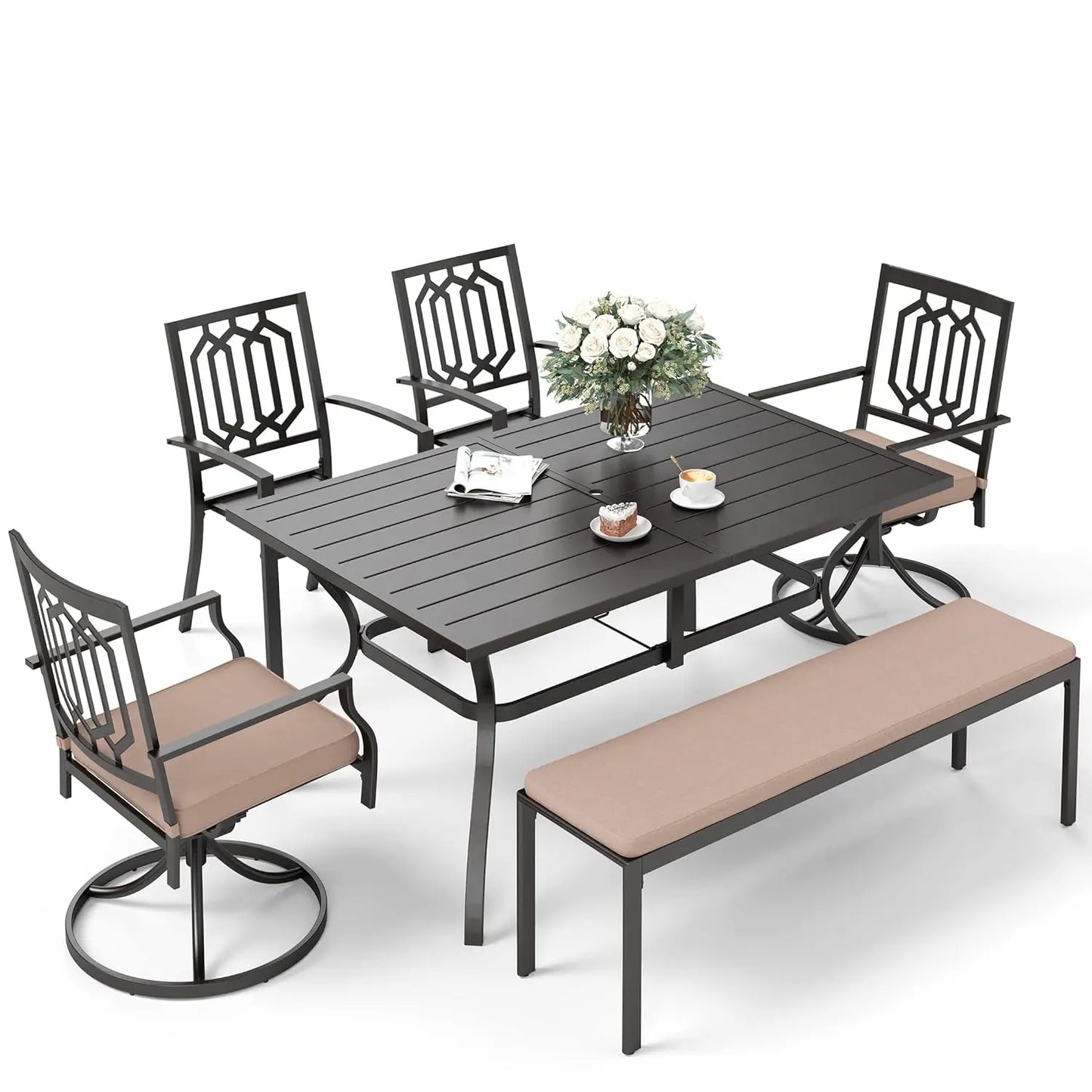 Patio Dining Set for Outdoor Table and Chairs Set with Umbrella Hole, 2 Leg Chairs,