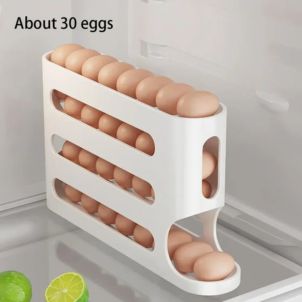 4 Layers Automatic Rolling Egg Holder Rack Fridge Egg Storage Box Container.