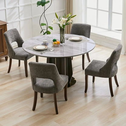 Wooden Dining Chairs Set of 4, Mid Century Modern Chenille Upholstered.