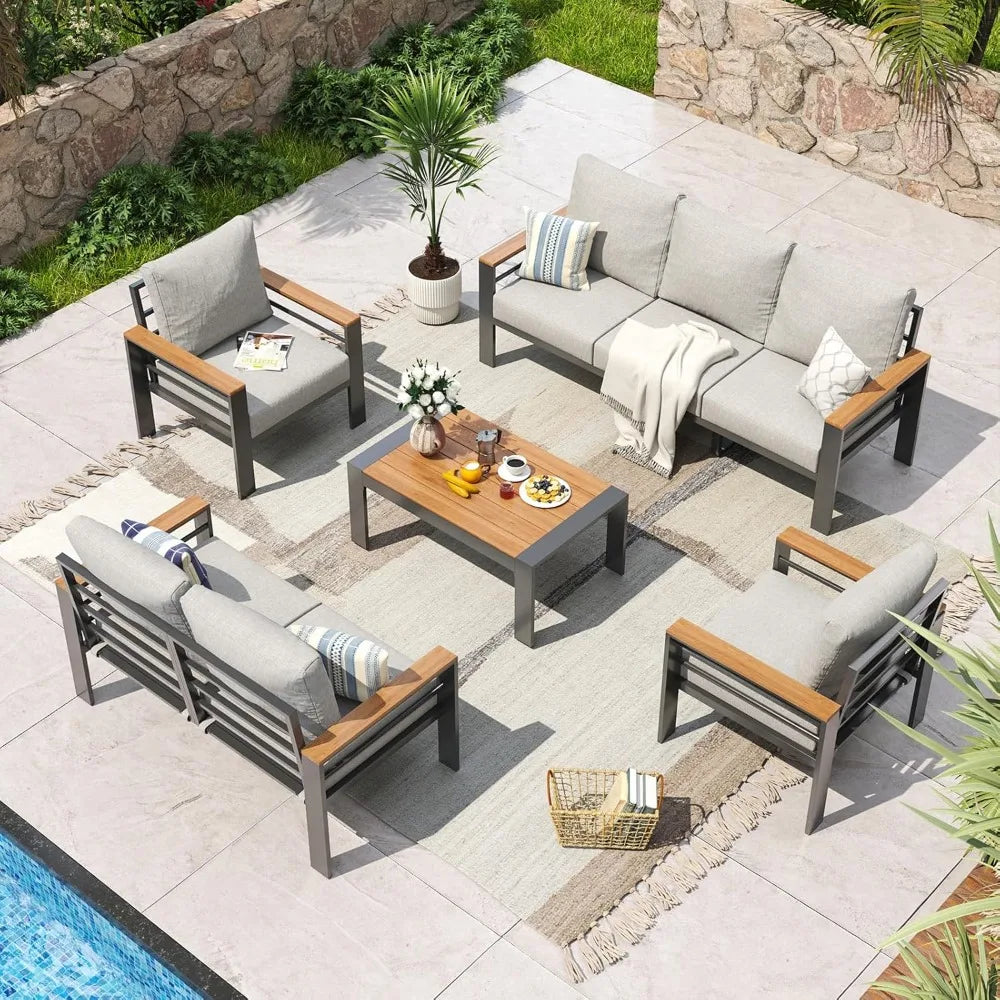 Aluminum Patio Furniture Set 7 Seats, Oversized Outdoor Sectional with Washable Thick Cushions, Waterproof.