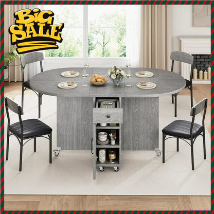 Compact 4-Person Folding Dining Set: Space-Saving Kitchen Table and Chairs Combo