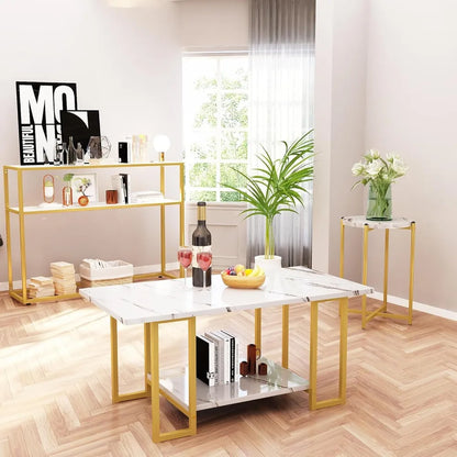 Faux Marble White Coffee Table Set with 3-Tier End Table and Console Tables, for Living Room