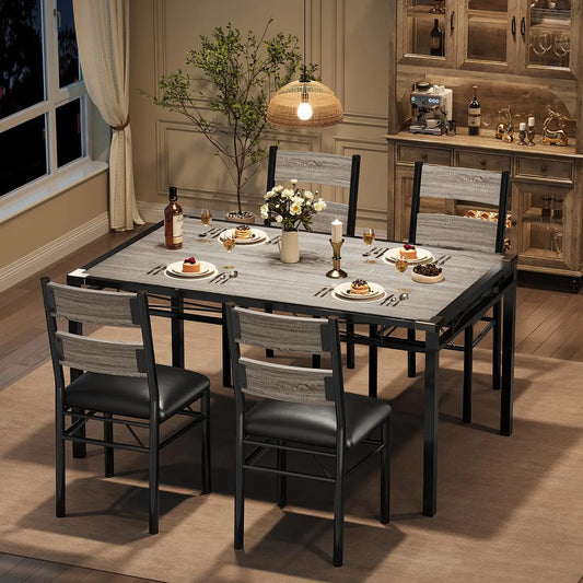 Dining Table Set for 4, Wood Table & Chairs Set of 4 with Corner Protector, Upholstered.