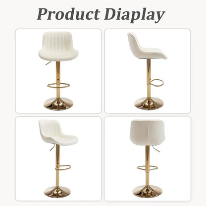 Set of 6 Modern Velvet Swivel Bar Stools, Adjustable Counter Height with Chrome Base, Golden Legs.