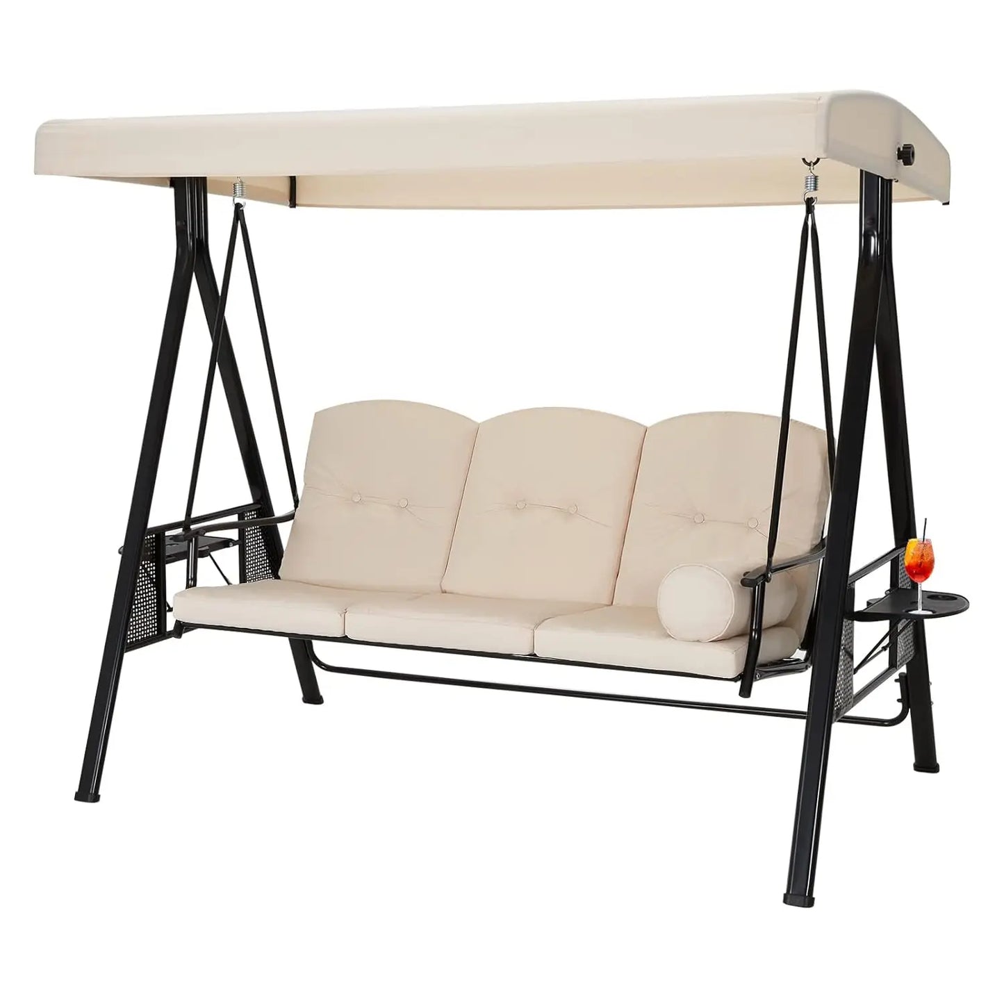 3-Seat Outdoor Porch Swing with Adjustable Canopy Removable, Adult Outdoor Swings for Porch.