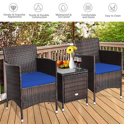 3 Piece Patio Furniture Set Outdoor Rattan Wicker Conversation Set with Coffee Table & Chairs.