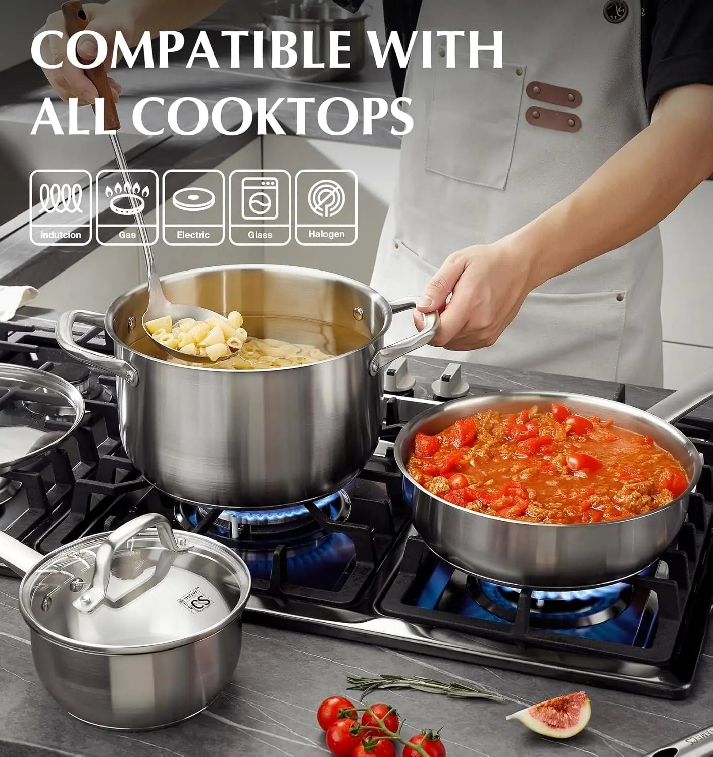 KOCH SYSTEME CS 10 Piece Stainless Steel Pots and Pans Set, Kitchen cookware, Oven Safe to 450°F