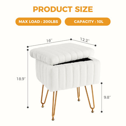 Faux Fur Living Room Hidden Storage Stools & Ottomans Padded with 4 Metal Legs Anti-Slip Adjustable Feet.