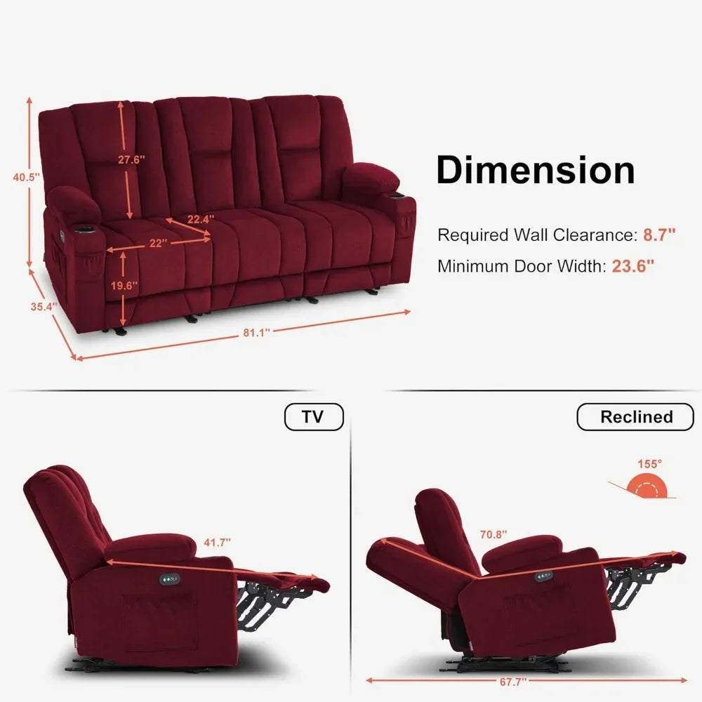 "3-seater zero gravity reclining sofa with heat and vibration massage, for living room"