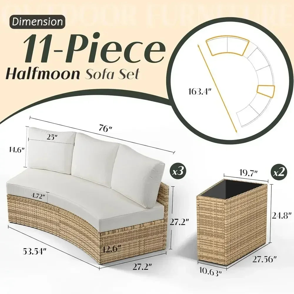 11-Piece Outdoor Wicker Sectional Sofa Set with Storage Wedge Table, Weather-Resistant.