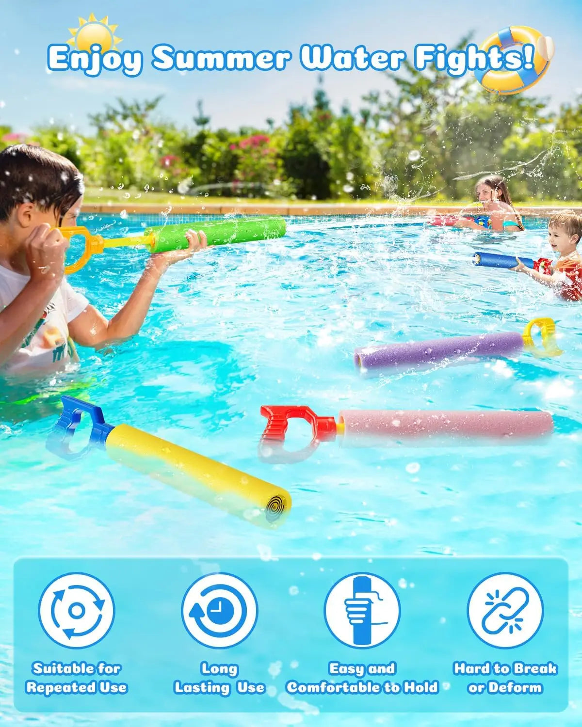 40ft Range Water Blaster Guns 6-Pack, Toys for Kids Adults Pool Beach Summer Fun