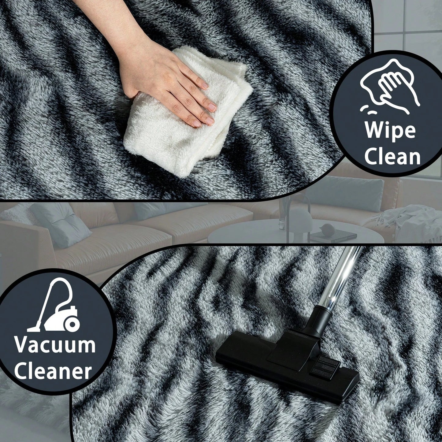 Fluffy Long Shag Zebra Print Rug for Bedroom, Washable, Super Soft Indoor Plush Rug.