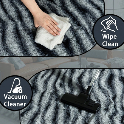 Fluffy Long Shag Zebra Print Rug for Bedroom, Washable, Super Soft Indoor Plush Rug.