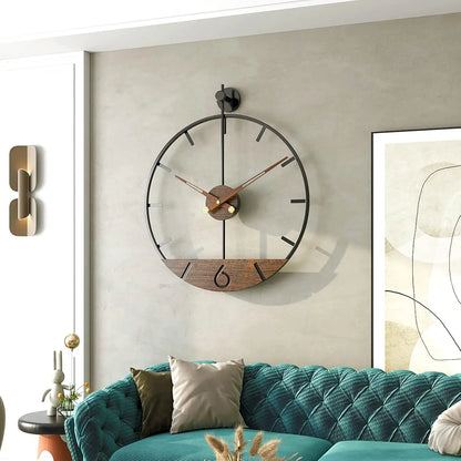 Modern Wood Walnut Dial Wall Clock, Large Simple Wall Decor Metal Frame Silent Non-Ticking Clock.