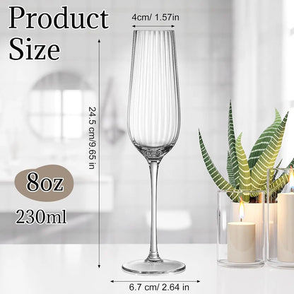 6-Pack Ribbed Wine Glasses, Vintage Stemmed Champagne & Cocktail Glasses.