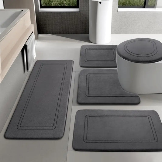 Dark Grey Memory Foam Bathroom Rug Set 5 Piece, Ultra Absorbent, Non-Slip.