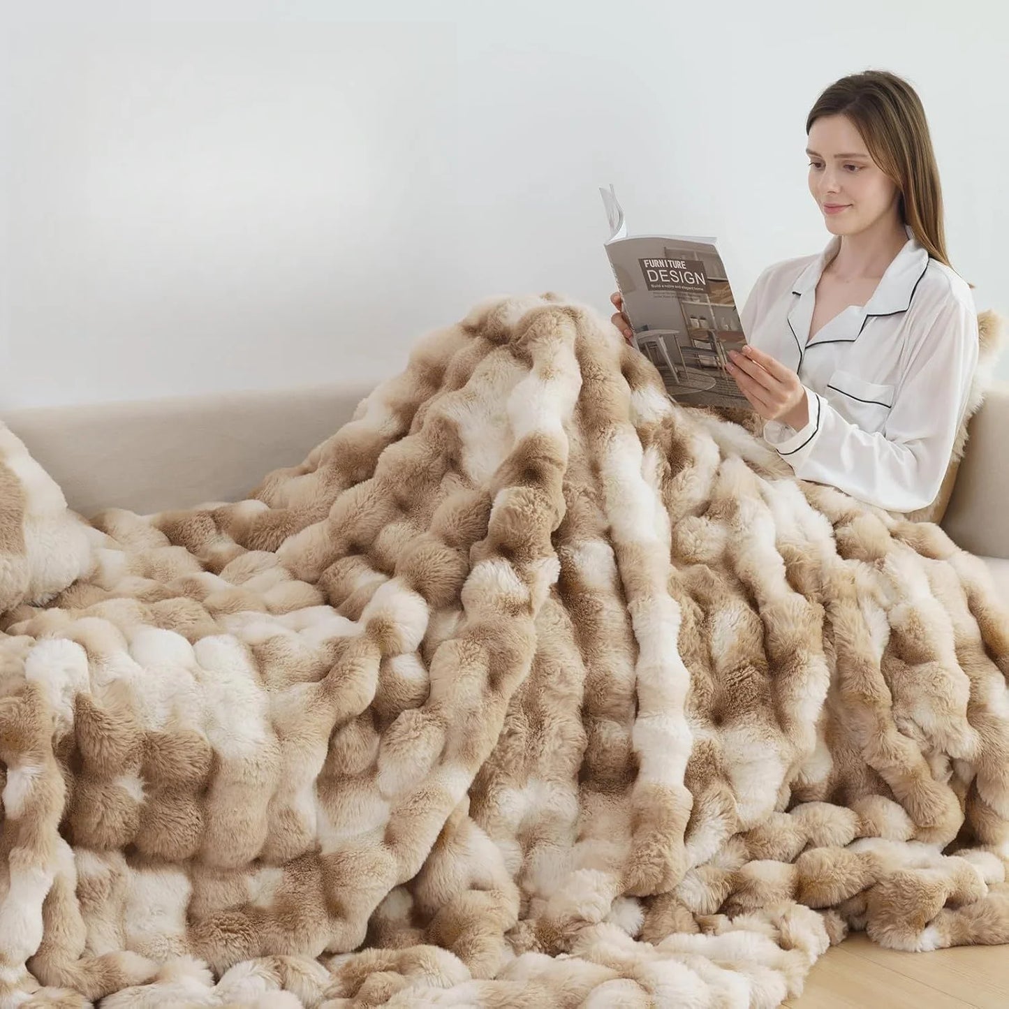 [Cozy|Faux Rabbit] Soft, Warm, 1pc Cozy Faux Rabbit Fleece Blanket- Bedroom, Guest Room, Living Room