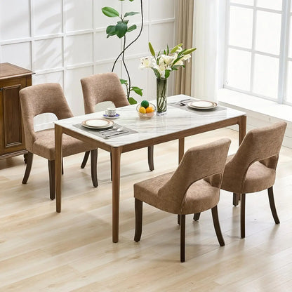 Wooden Dining Chairs Set of 4, Mid Century Modern Chenille Upholstered.