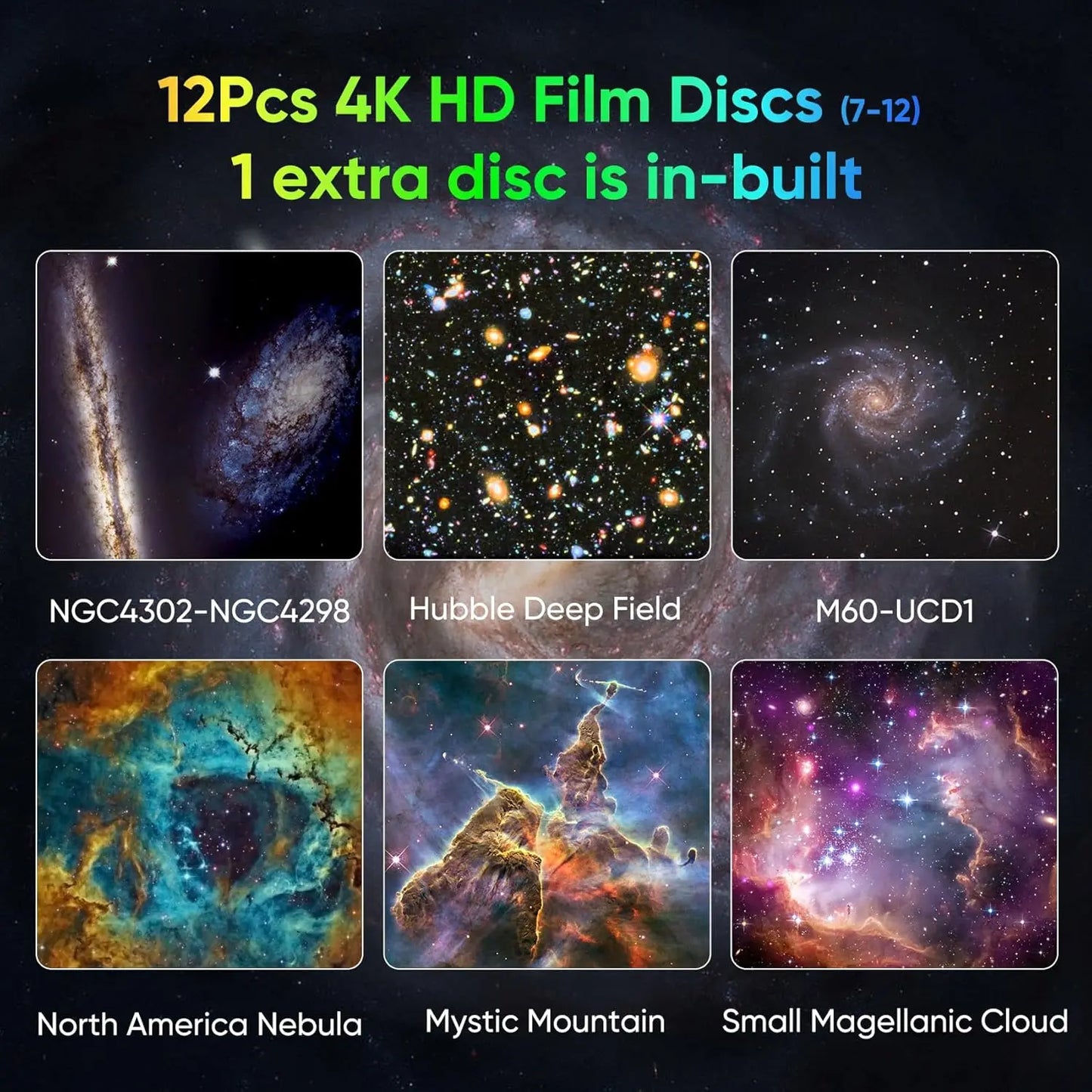 Galaxy Projector for Bedroom, HD Image Projector, Adjustable Light Knob, 13 Film Discs, for Kids.