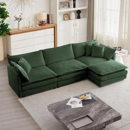 Luxury Sofa Set with Removable Ottoman, 3-Piece Living Room Furniture, Green Velvet.