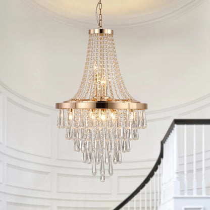 Large Luxury Gold Crystal Chandelier, Dazzling K9 Crystals, Superior Metal Finish,