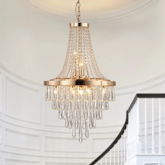 Large Luxury Gold Crystal Chandelier, Dazzling K9 Crystals, Superior Metal Finish,