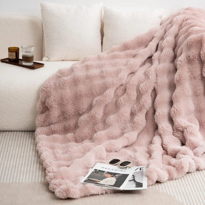 [Cozy|Faux Rabbit] Soft, Warm, 1pc Cozy Faux Rabbit Fleece Blanket- Bedroom, Guest Room, Living Room